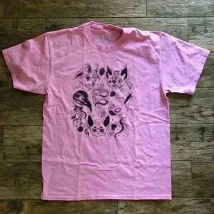 HOT TOPIC LOLLE ODDITIES CAT LOVER PINK T-SHIRT MENS LARGE